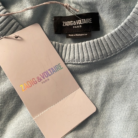 NEW | Zadig & Voltaire Miss Star Crewneck Cotton Sweater Ciel Stone Blue Large - Picture 4 of 12